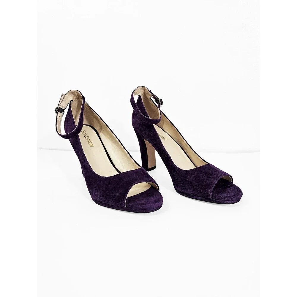 Enzo Angiolini Size 8.5 Graton Purple Plum Leather Suede Peep Toe Pumps Retro